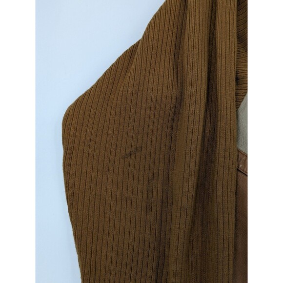 Maxini Collezione Mens Sweater Patchwork Leather Brown Tan Men's Size XXL 1980s - Picture 6 of 15